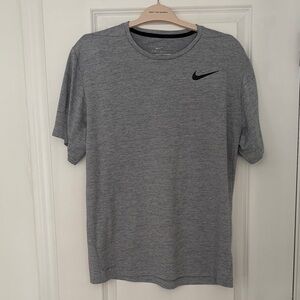 Nike Men's Heather Gray Short Sleeve Dri-FIT Tee with Black Swoosh